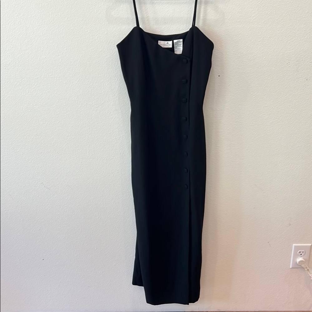 Liz Claiborne Black Spaghetti Strap Fr Slit Sheath Maxi Cocktail Dress Women’s 8